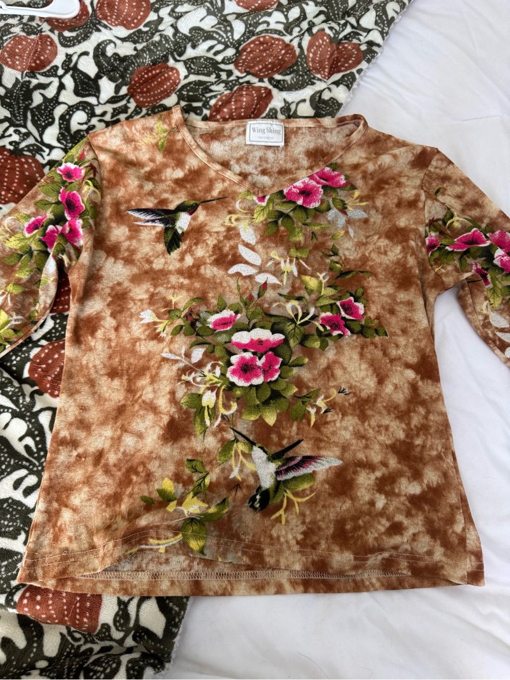 Brown Floral Vintage Mid sleeve Top